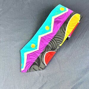 VTG Bugatti Mens Silk Tie Abstract Geometric Bold Colorful Neckwear USA 90s